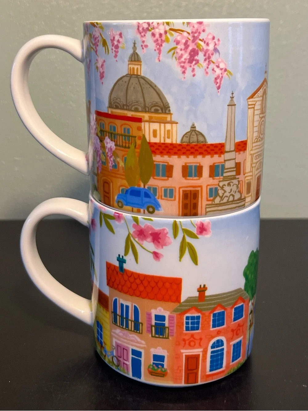 2 Sur La Table Mugs ~ Arc de Triomphe ~ Paris, France & Colosseum ~ Rome, Italy